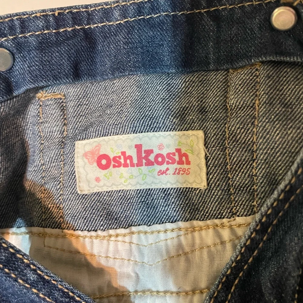 OshKosh B'gosh y2k Vintage Denim Skirtall Jumper Dress with Floral Details 9M - Picture 4 of 6